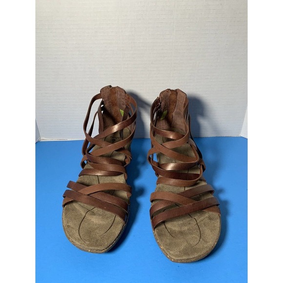 Ahnu Strappy Brown Leather Huarache Wedge Sandals Womens Size 10 Cork - Picture 3 of 11